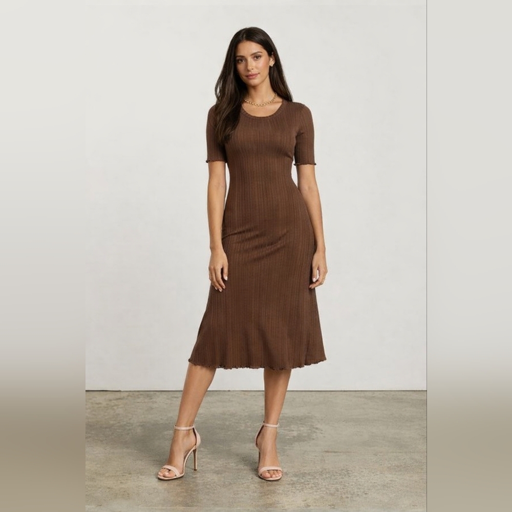 Everlane Size L Brown Open Back Ribbed Midi Dress